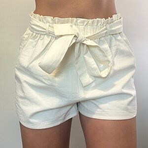 Lulu's Cream High-Waist Tie Shorts